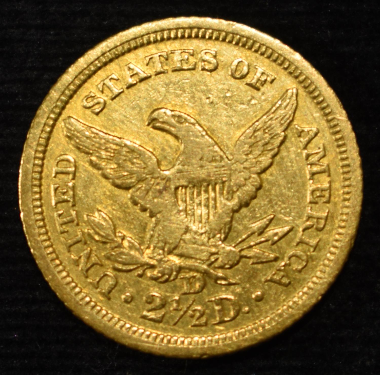 1844-D $2.50 LIBERTY GOLD BU OLD CLEANING