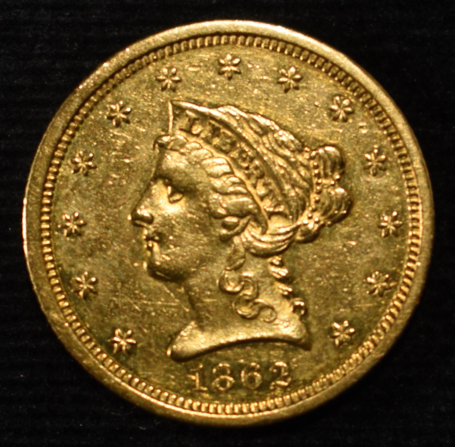 1862 $2.5 LIBERTY GOLD PL BU SCARCE CIVIL WAR DATE