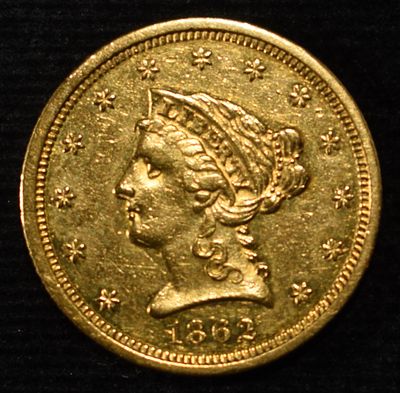 1862 $2.5 LIBERTY GOLD PL BU SCARCE CIVIL WAR DATE. WEEKLY COIN & CURRENCY AUCTIONS ESTIMATE 