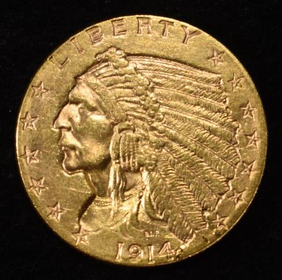 1914 $2.50 INDIAN GOLD CH BU. BID WITH SILVER CITY AUCTIONS ESTIMATE $2050 - $2550.
