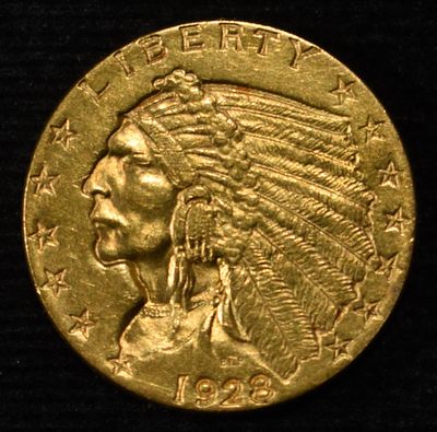 1928 $2.50 INDIAN GOLD CH TO GEM BU. CHECK OUT OUR UPCOMING AUCTIONS ESTIMATE $1150 - $1250.