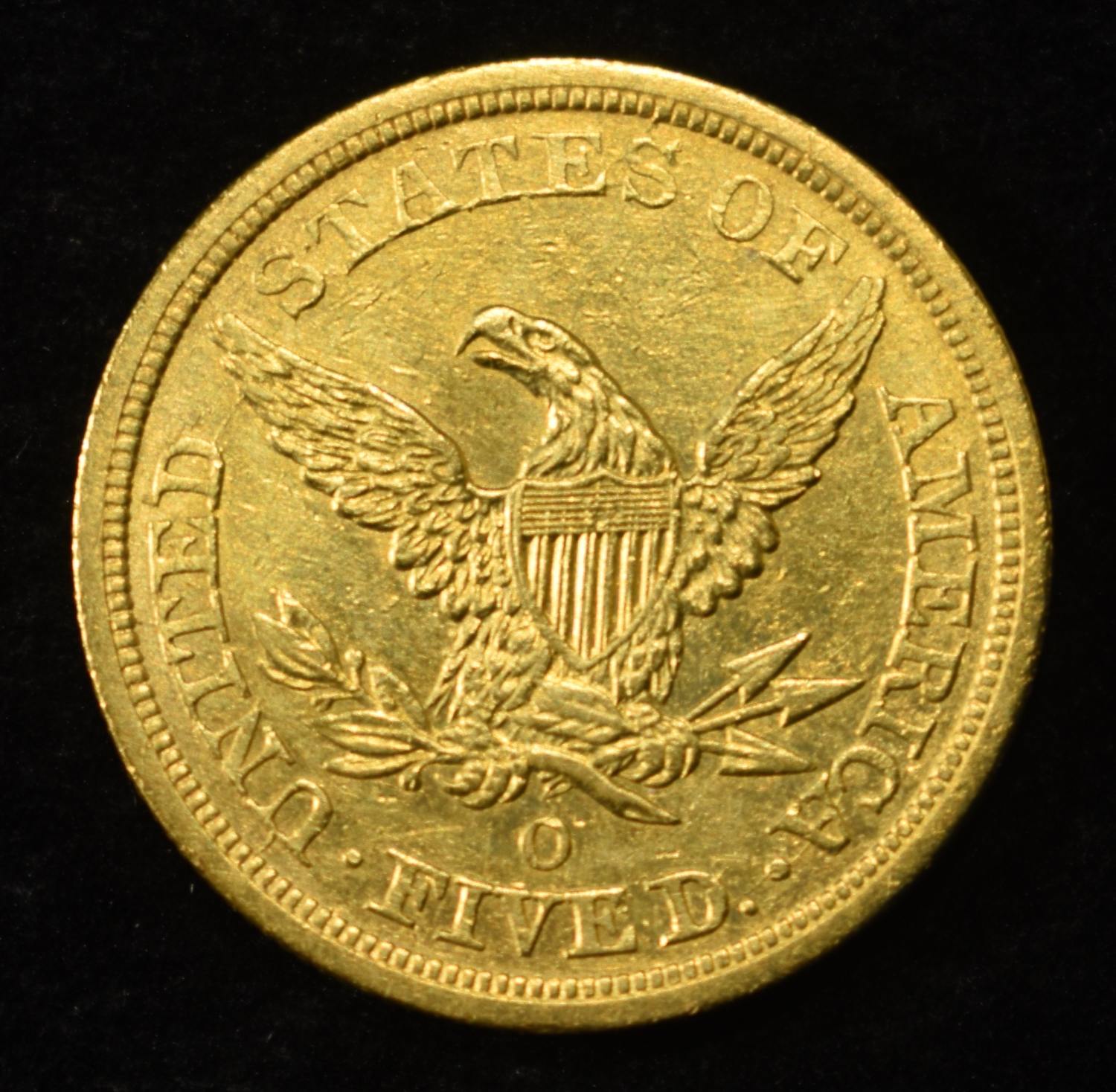 1844-O $5 LIBERTY GOLD BU OLD CLEANING