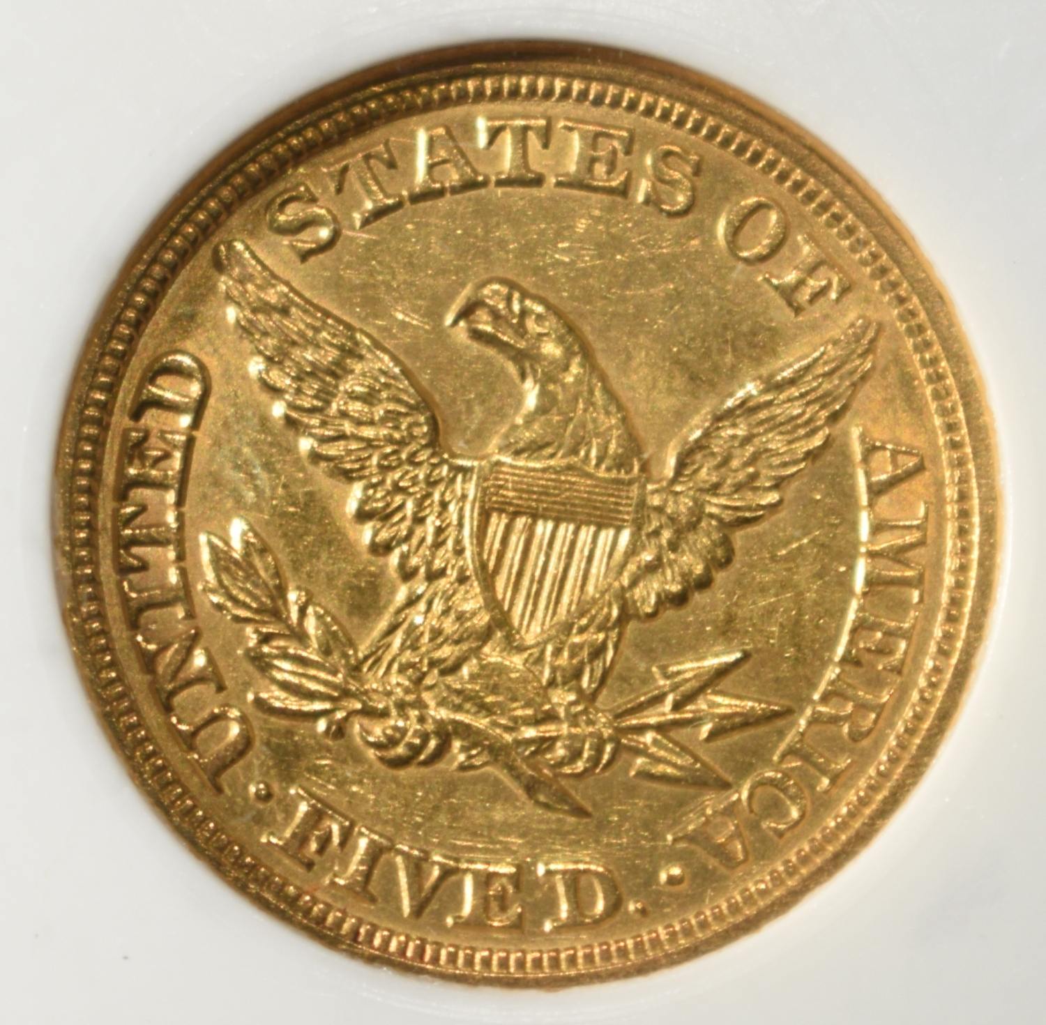 1849 LIBERTY $5 GOLD PCI CH BU PL