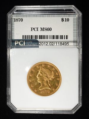 1870 LIBERTY $10 GOLD PCI BU. WEEKLY COIN & CURRENCY AUCTIONS ESTIMATE $17000 - $20000.
