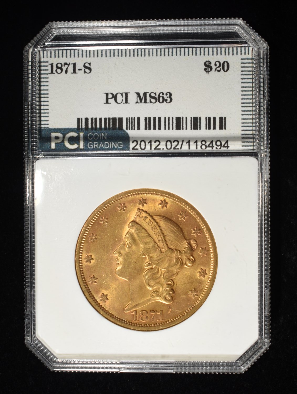 1871-S LIBERTY T2 $20 GOLD PCI CH BU