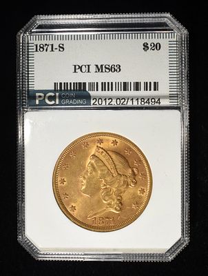 1871-S LIBERTY T2 $20 GOLD PCI CH BU. CHECK OUT OUR UPCOMING AUCTIONS ESTIMATE $11000 - $13000.