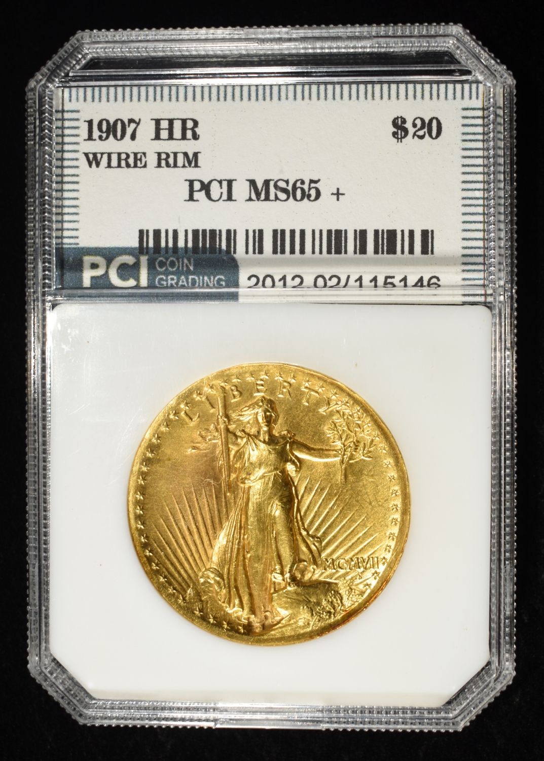 1907 $20 SAINT GAUDENS HR WIRE RIM PCI GEM BU