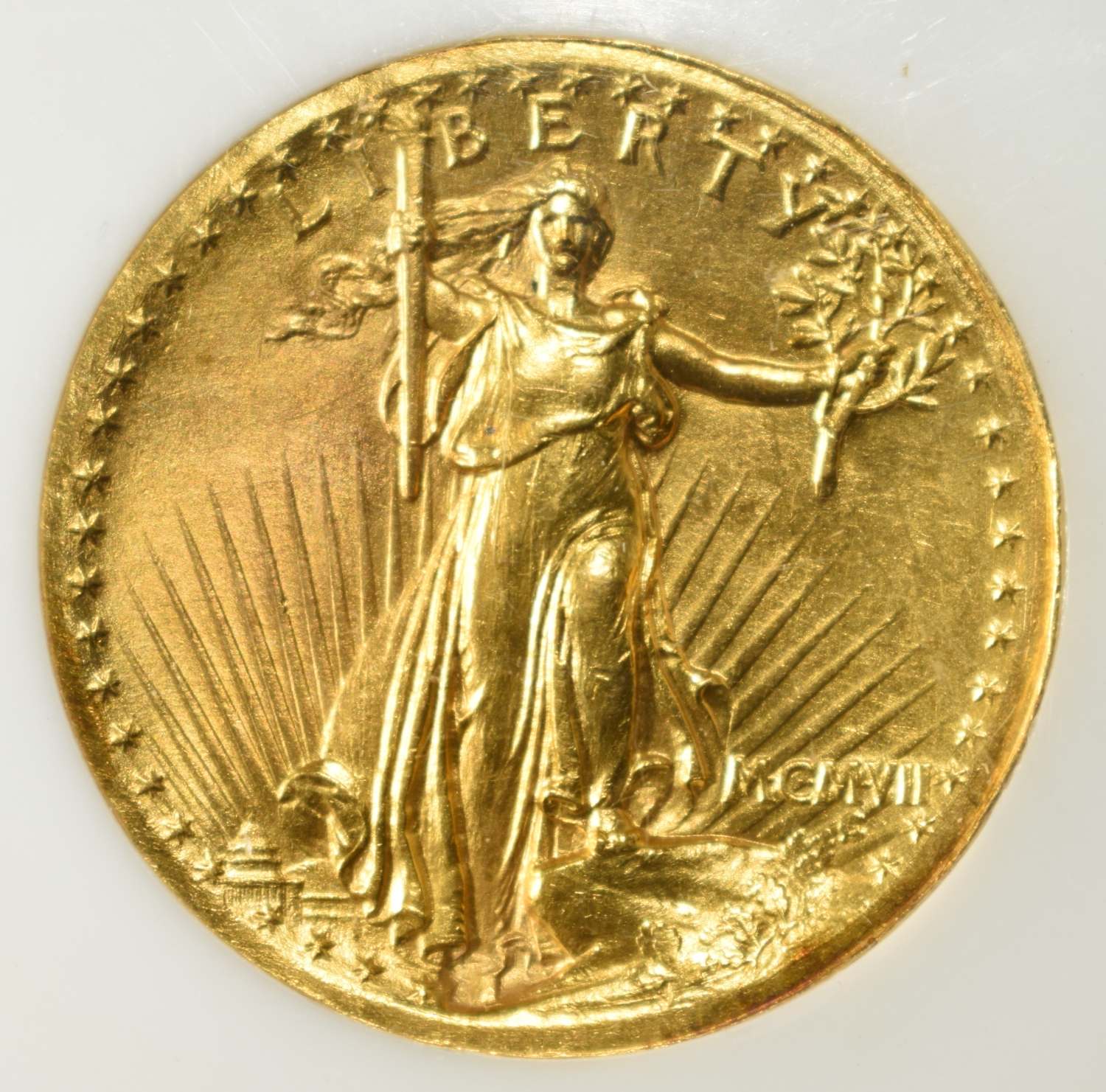 1907 $20 SAINT GAUDENS HR WIRE RIM PCI GEM BU