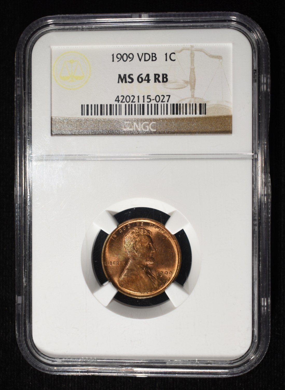 1909 VDB LINCOLN CENT NGC MS-64 RB
