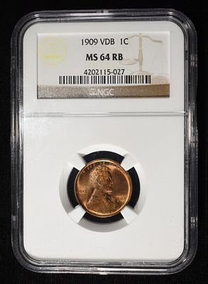 1909 VDB LINCOLN CENT NGC MS-64 RB. BID WITH SILVER CITY AUCTIONS ESTIMATE $100 - $150.