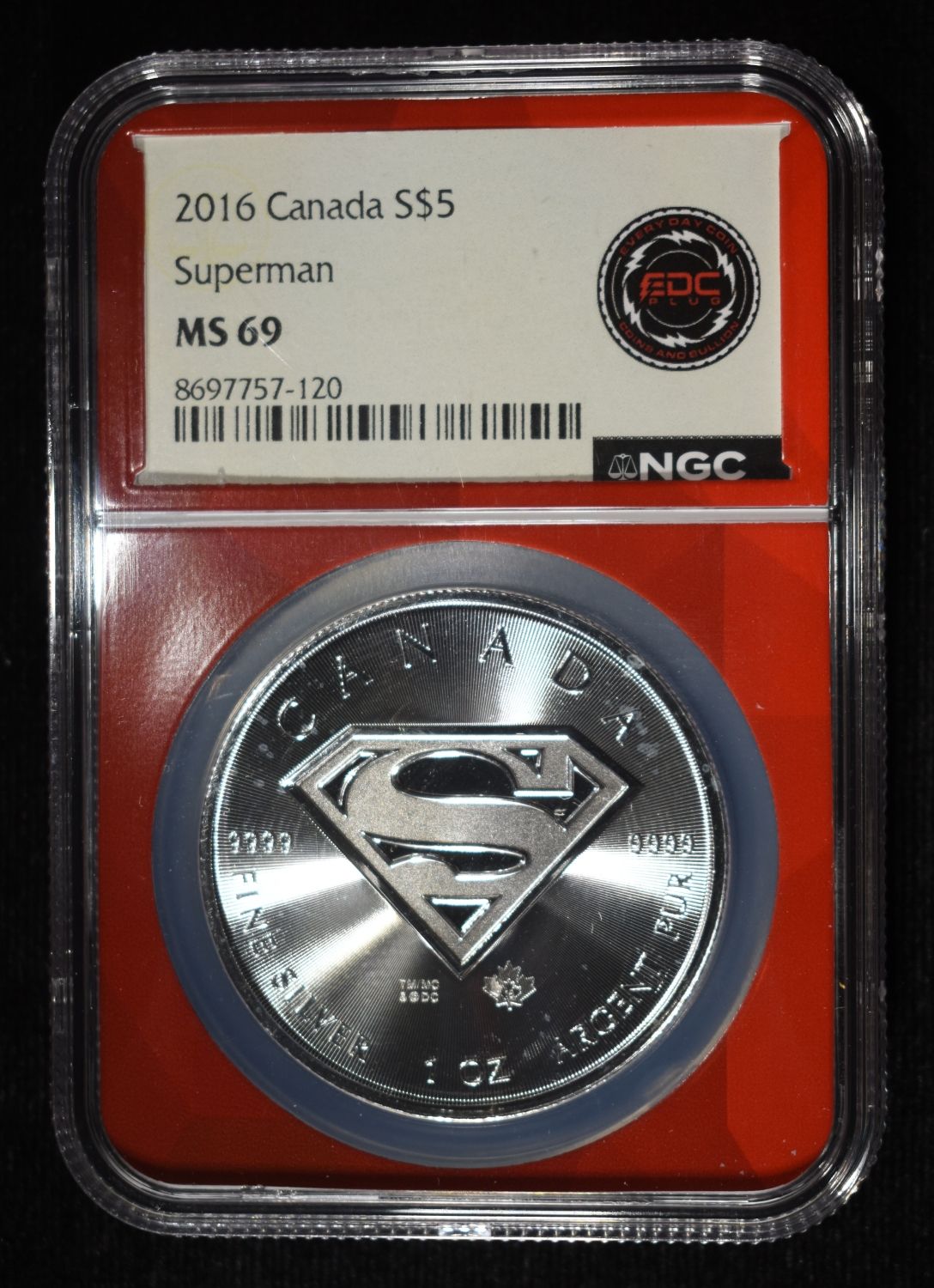 2016 1 OZ SILVER CANADA SUPERMAN NGC MS-69