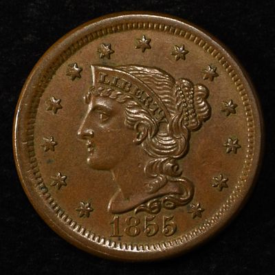 1855 LARGE CENT CH BU. TOP RATED AUCTION HOUSE ESTIMATE $300 - $350.