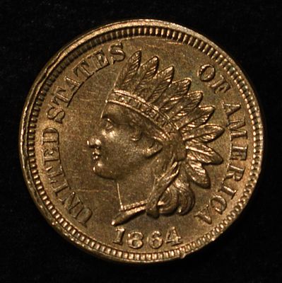 1864 CN INDIAN CENT CH/GEM BU. TOP RATED AUCTION HOUSE ESTIMATE $500 - $600.