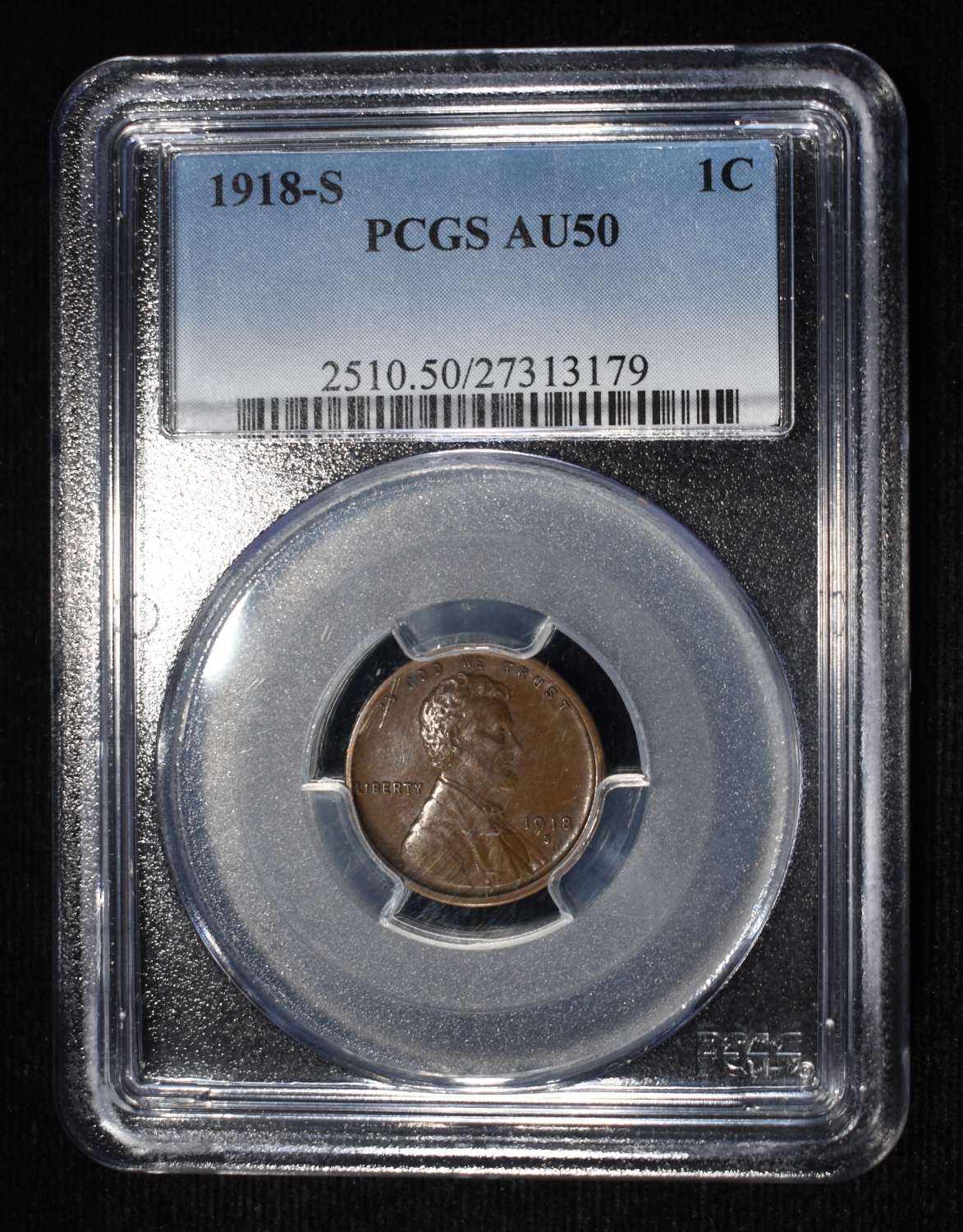 1918-S LINCOLN CENT PCGS AU-50