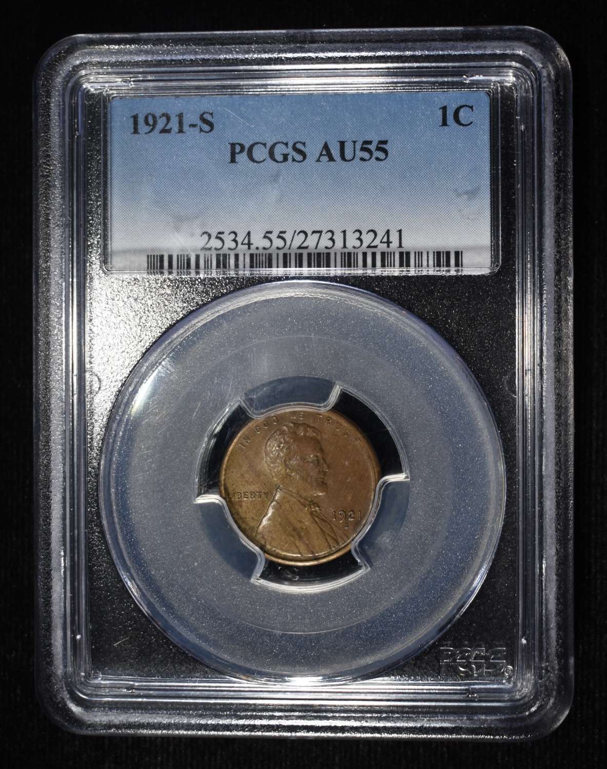 1921-S LINCOLN CENT PCGS AU-55