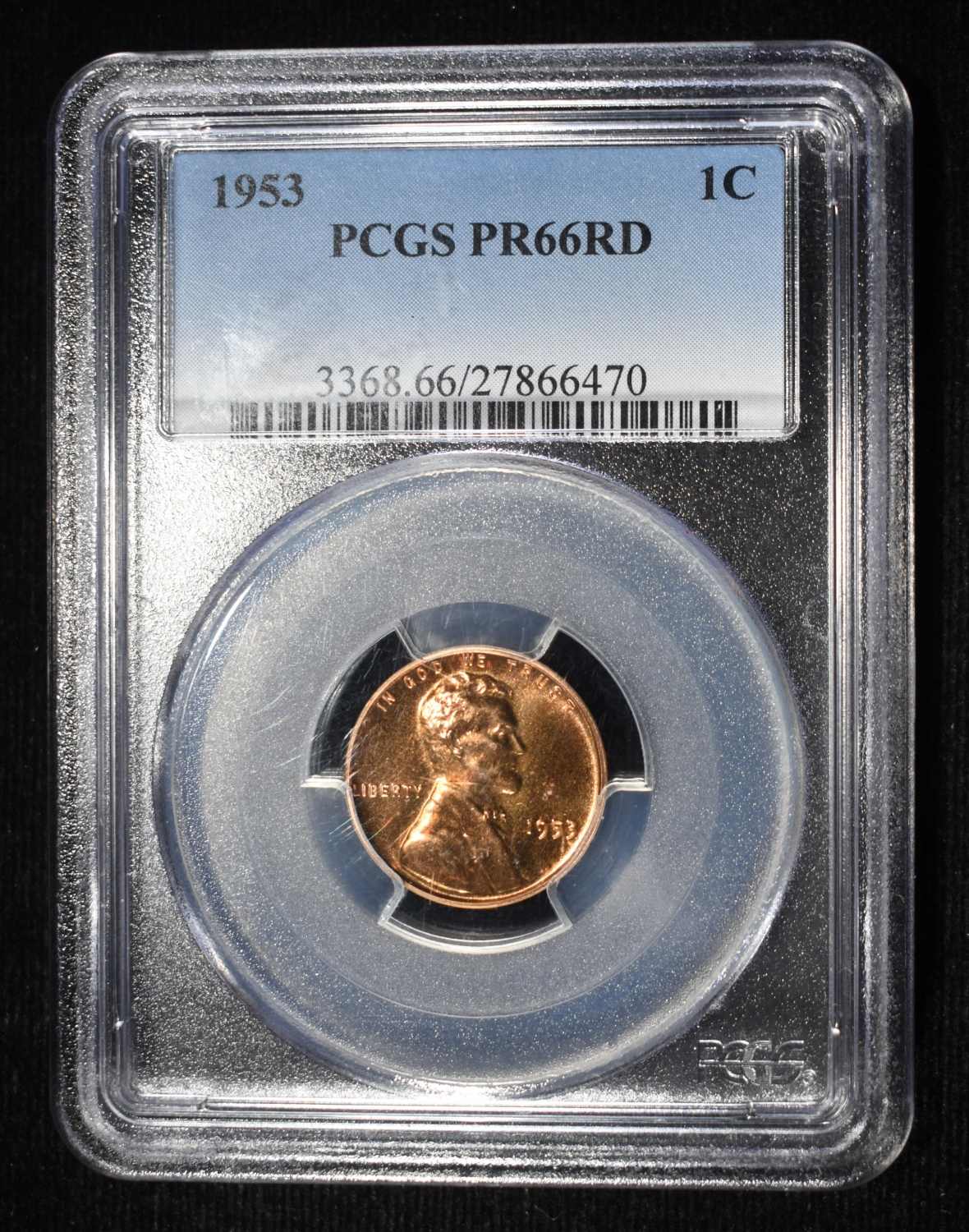 1953 LINCOLN CENT PCGS PR-66 RD