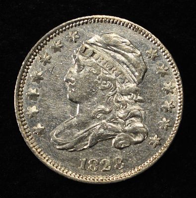 1828 BUST DIME AU. BID WITH SILVER CITY AUCTIONS ESTIMATE $800 - $900.