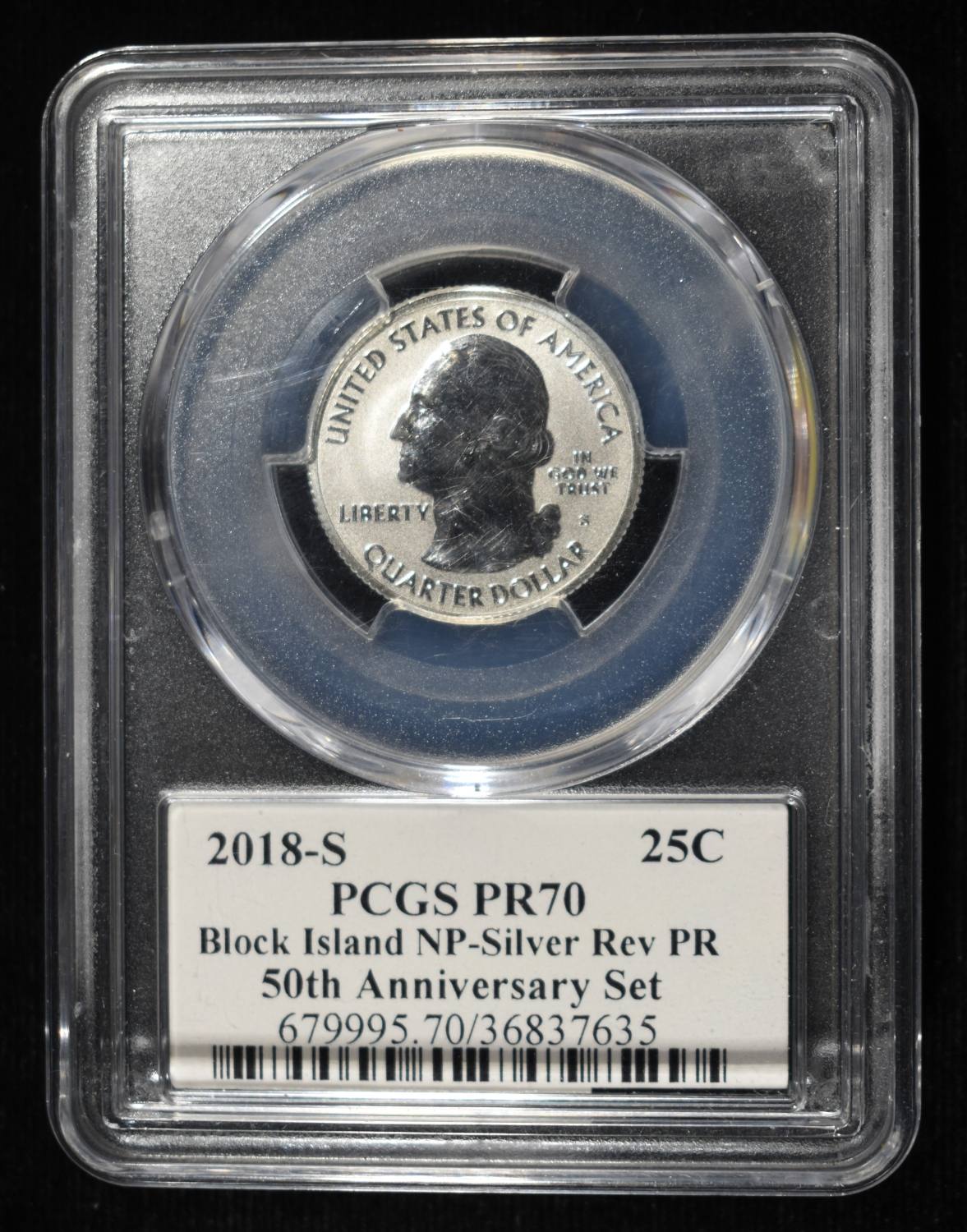 2018-S 25C BLOCK ISLAND NP SILVER PCGS REV PR70
