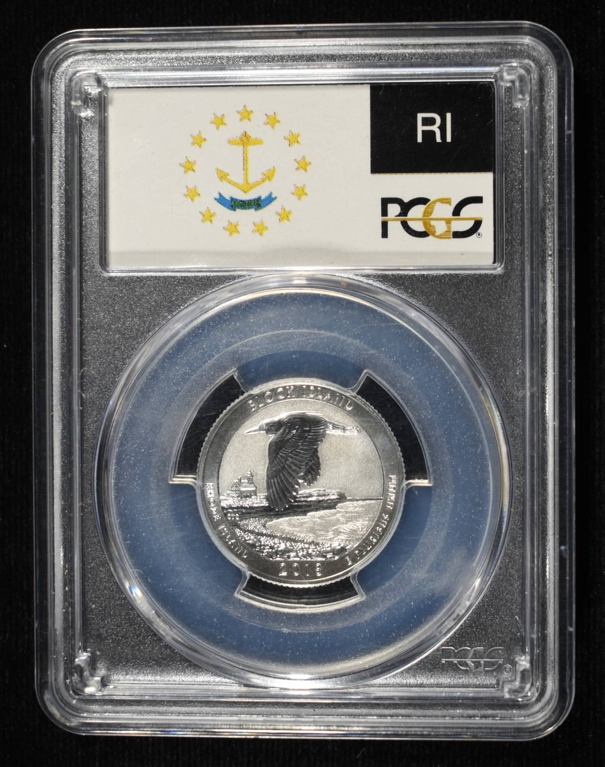 2018-S 25C BLOCK ISLAND NP SILVER PCGS REV PR70