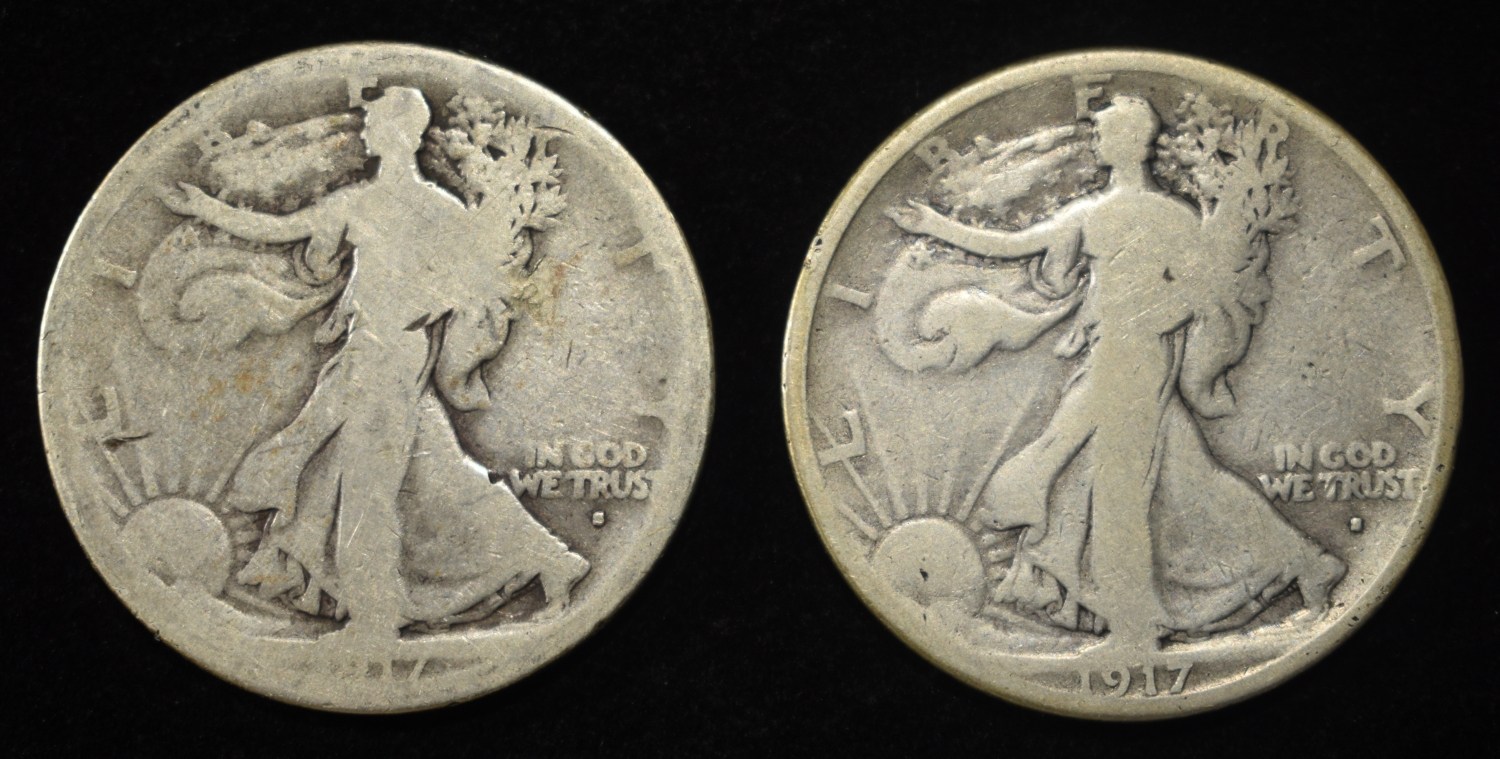 (2) 1917-S WALKING LIBERTY HALF DOLLAR OBV