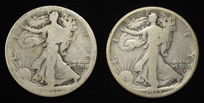(2) 1917-S WALKING LIBERTY HALF DOLLAR OBV. TOP RATED AUCTION HOUSE ESTIMATE $150 - $200.