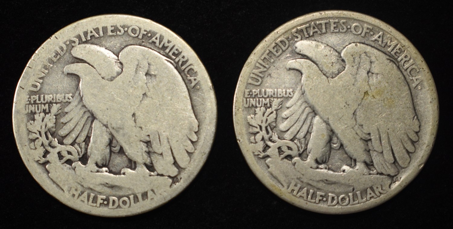 (2) 1917-S WALKING LIBERTY HALF DOLLAR OBV