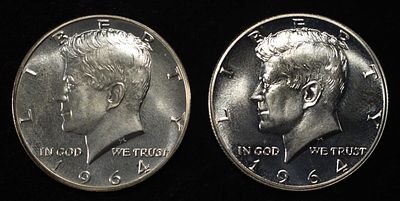 (2) 90% SILVER 1964 KENNEDY HALF DOLLARS PROOF BU. WEEKLY COIN & CURRENCY AUCTIONS ESTIMATE $90 