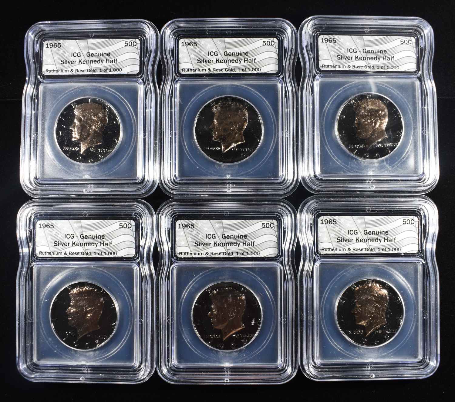 (6)1965 KENNEDY 50C ICG BLACK RUTHENUIM & ROSE AU