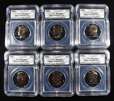 (6)1965 KENNEDY 50C ICG BLACK RUTHENUIM & ROSE AU. BID WITH SILVER CITY AUCTIONS ESTIMATE $230 - 