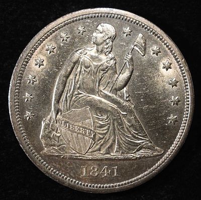 1841 SEATED LIBERTY DOLLAR CH BU. LEADERS IN ON-LINE AUCTIONS ESTIMATE $4500 - $5000.