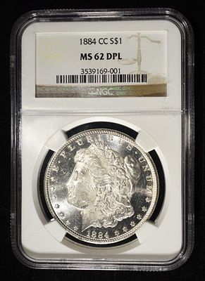 1884-CC MORGAN DOLLAR NGC MS-62 DPL. LEADERS IN ON-LINE AUCTIONS ESTIMATE $650 - $750.