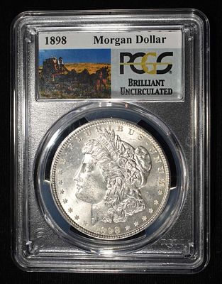 1898 MORGAN DOLLAR PCGS BU. TOP RATED AUCTION HOUSE ESTIMATE $100 - $130.