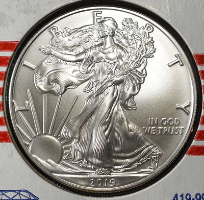 2019 AMERICAN SILVER EAGLE. BID WITH SILVER CITY AUCTIONS ESTIMATE $90 - $130.