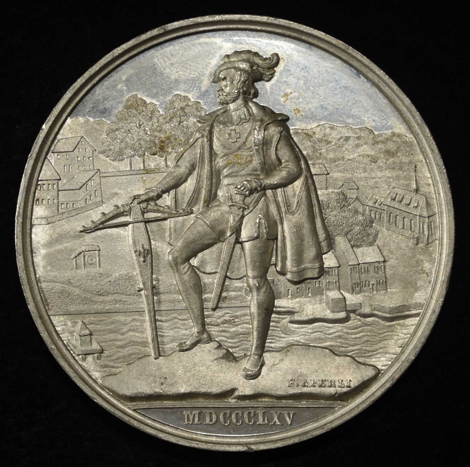 1865 SWISS SHOOTING MEDAL ZURICH, WHITE METAL