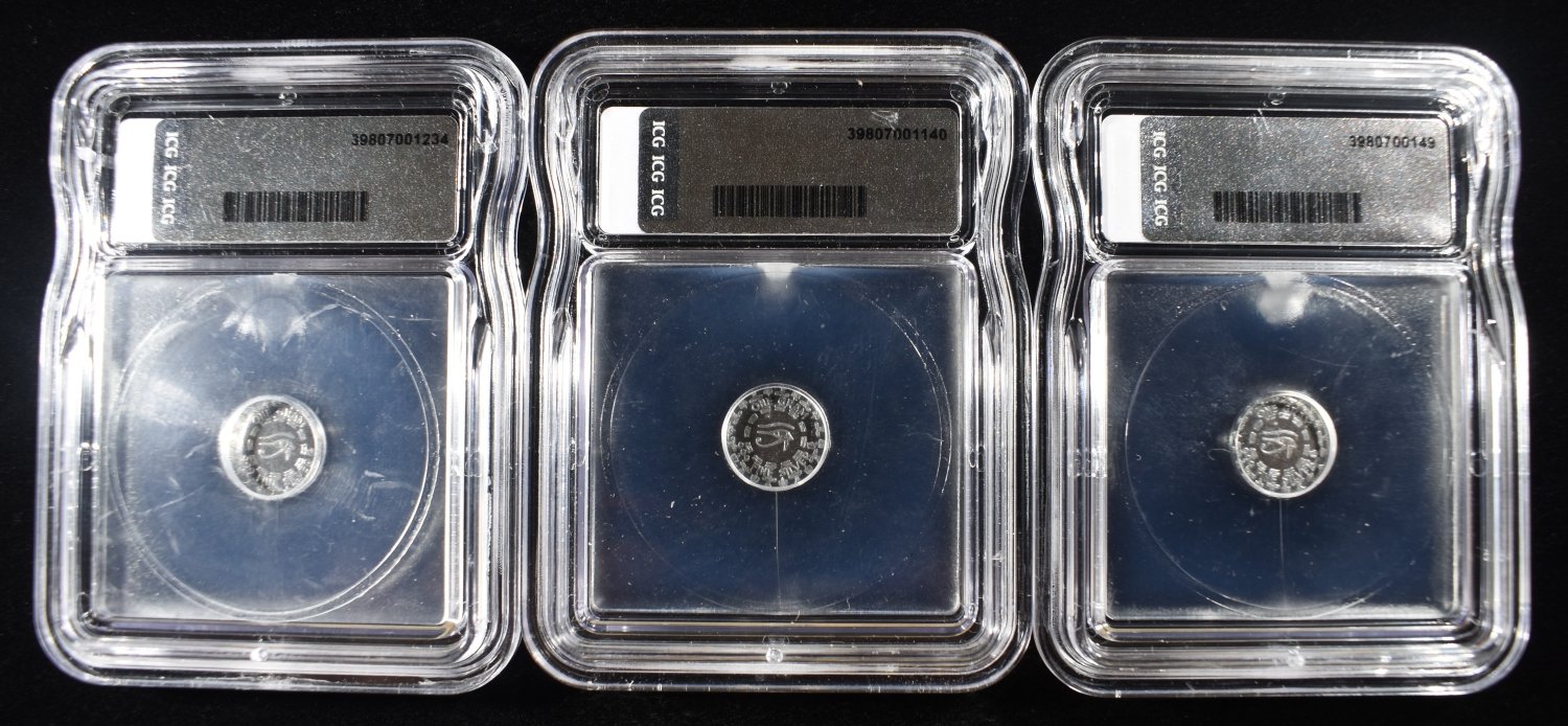 (3) 1 GRAM EGYPTIAN MONTU SILVER ICG MS70