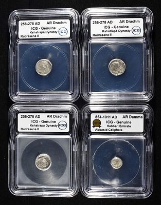 ANCIENT COIN LOT KSHATRAPA, ABBASID. (3) 256-278 AD KSHATRAPA DYNASTY AR DRACHM ICG GENUINE 