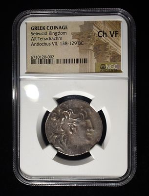 138-129 BC ANTIOCHUS VII AR TETRADRACHM NGC CH VF. TOP RATED AUCTION HOUSE ESTIMATE $650 - $750.