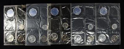 (5) 1960 PARTIAL MINT SETS MISSING 50C & 1 CENT. WEEKLY COIN & CURRENCY AUCTIONS ESTIMATE $150 - 
