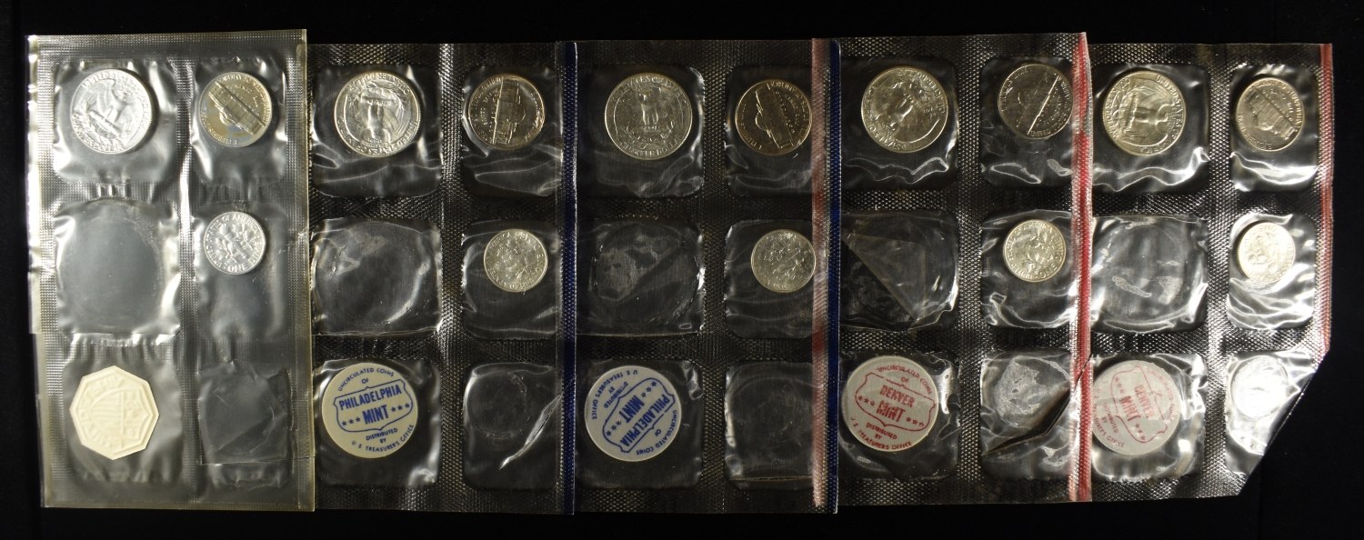 (5) 1961 PARTIAL MINT SETS MISSING 50C & 1 CENT