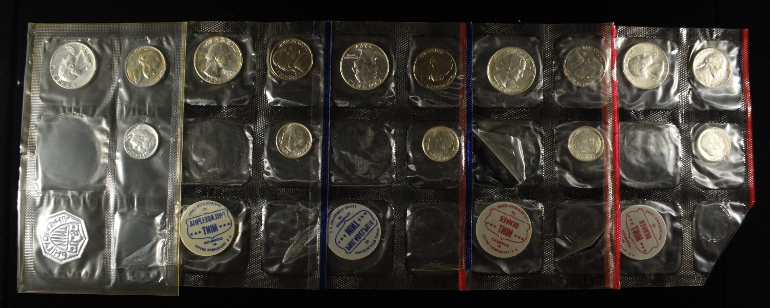 (5) 1961 PARTIAL MINT SETS MISSING 50C & 1 CENT