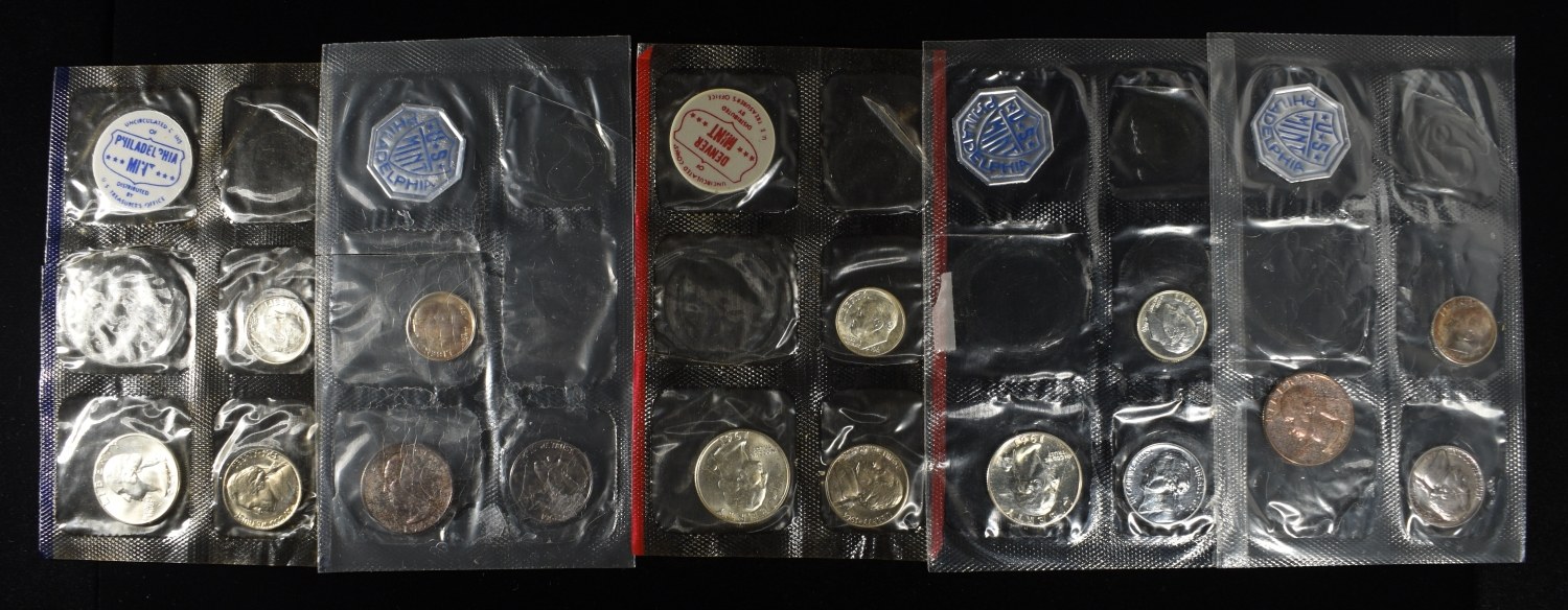 (5) 1961 PARTIAL MINT SETS MISSING 50C & 1 CENT