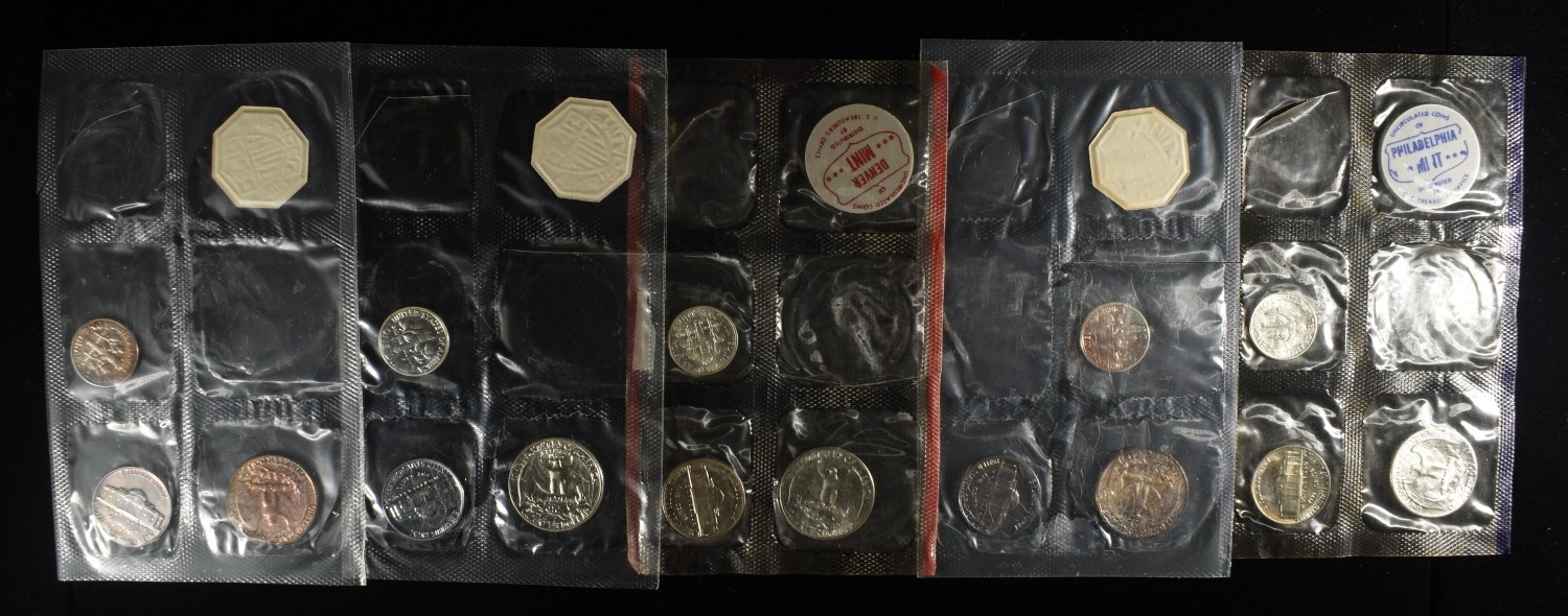 (5) 1961 PARTIAL MINT SETS MISSING 50C & 1 CENT