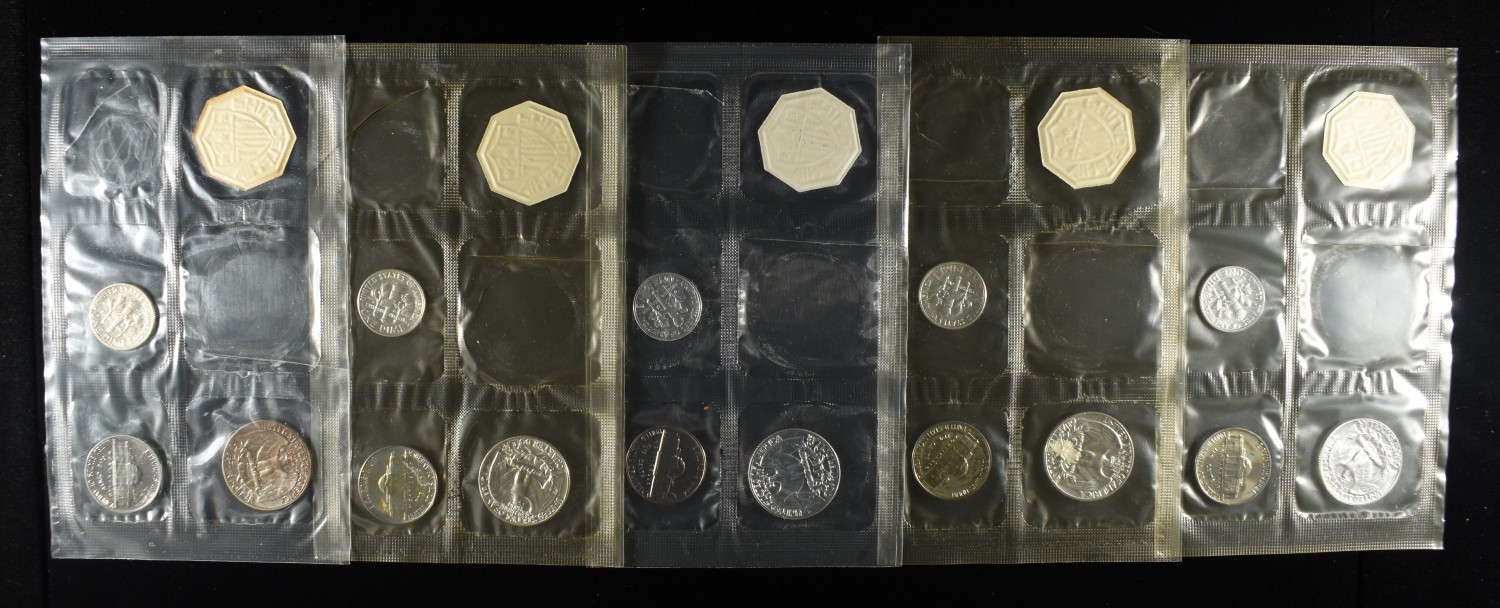 (5) 1962 PARTIAL MINT SETS MISSING 50C & 1 CENT