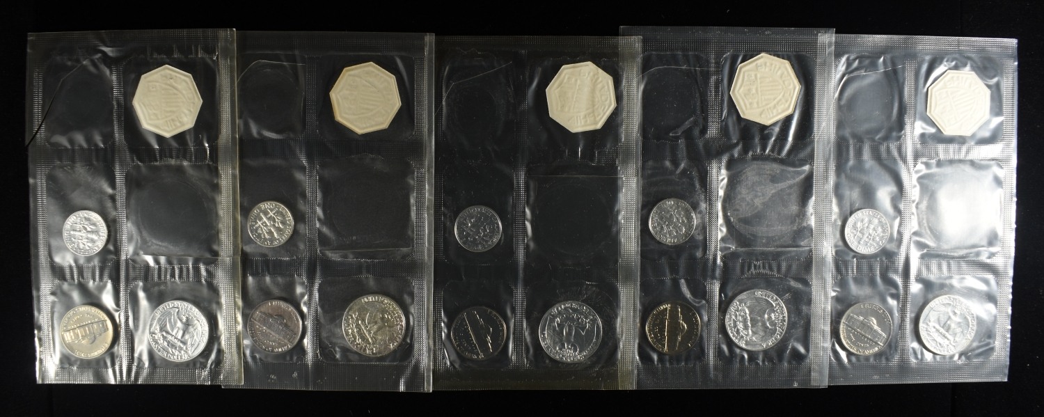 (5) 1963 PARTIAL MINT SETS MISSING 50C & 1 CENT