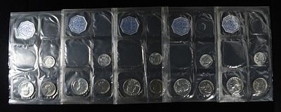 (5) 1964 PARTIAL MINT SETS MISSING 50C & 1 CENT. WEEKLY COIN & CURRENCY AUCTIONS ESTIMATE $150 - 