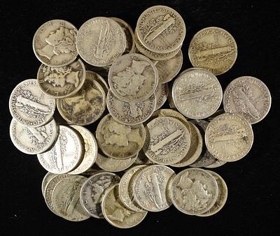 (50) MERCURY DIMES. LEADERS IN ON-LINE AUCTIONS ESTIMATE $440 - $490.