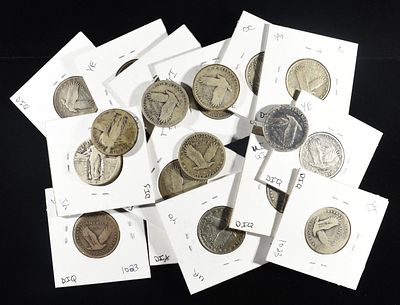 (20) 90% SILVER STANDING LIBERTY QUARTERS. CHECK OUT OUR UPCOMING AUCTIONS ESTIMATE $340 - $390.
