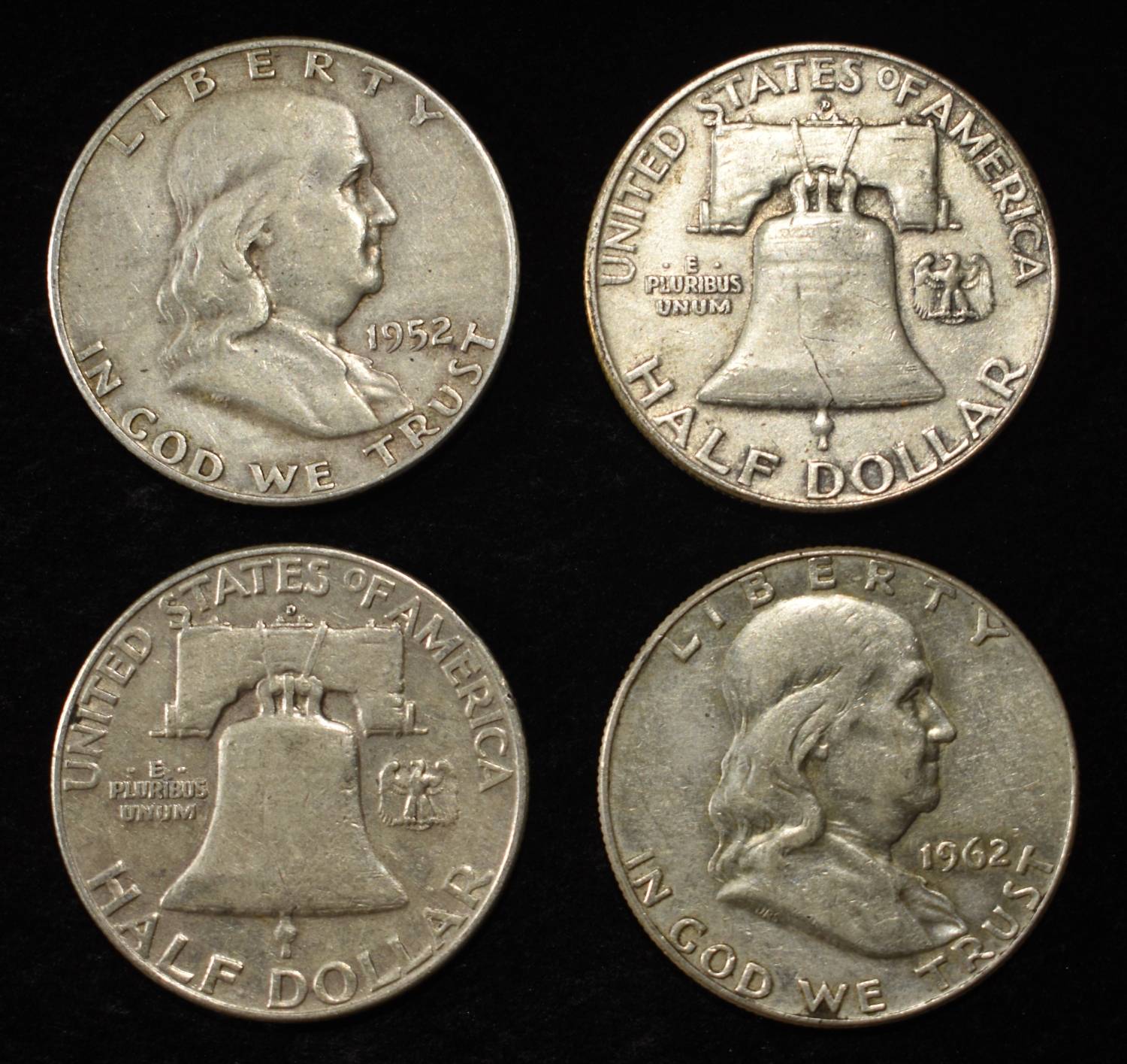 (10) 90% SILVER FRANKLIN HALF DOLLARS