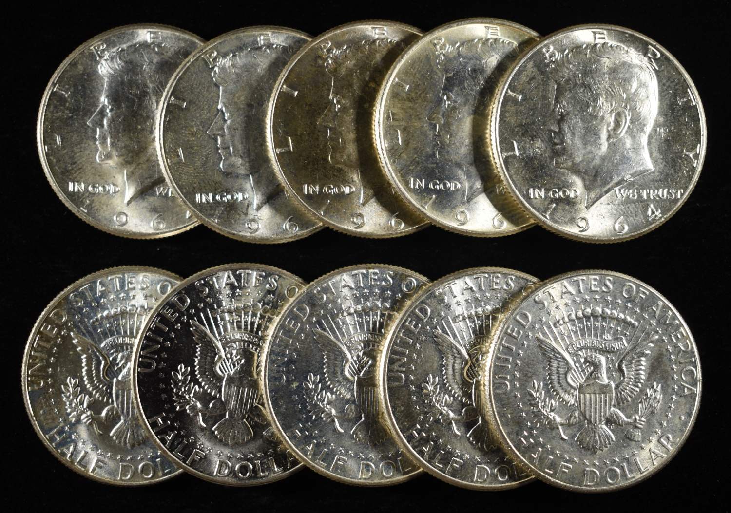 (10) KENNEDY HALF DOLLARS 90% SILVER