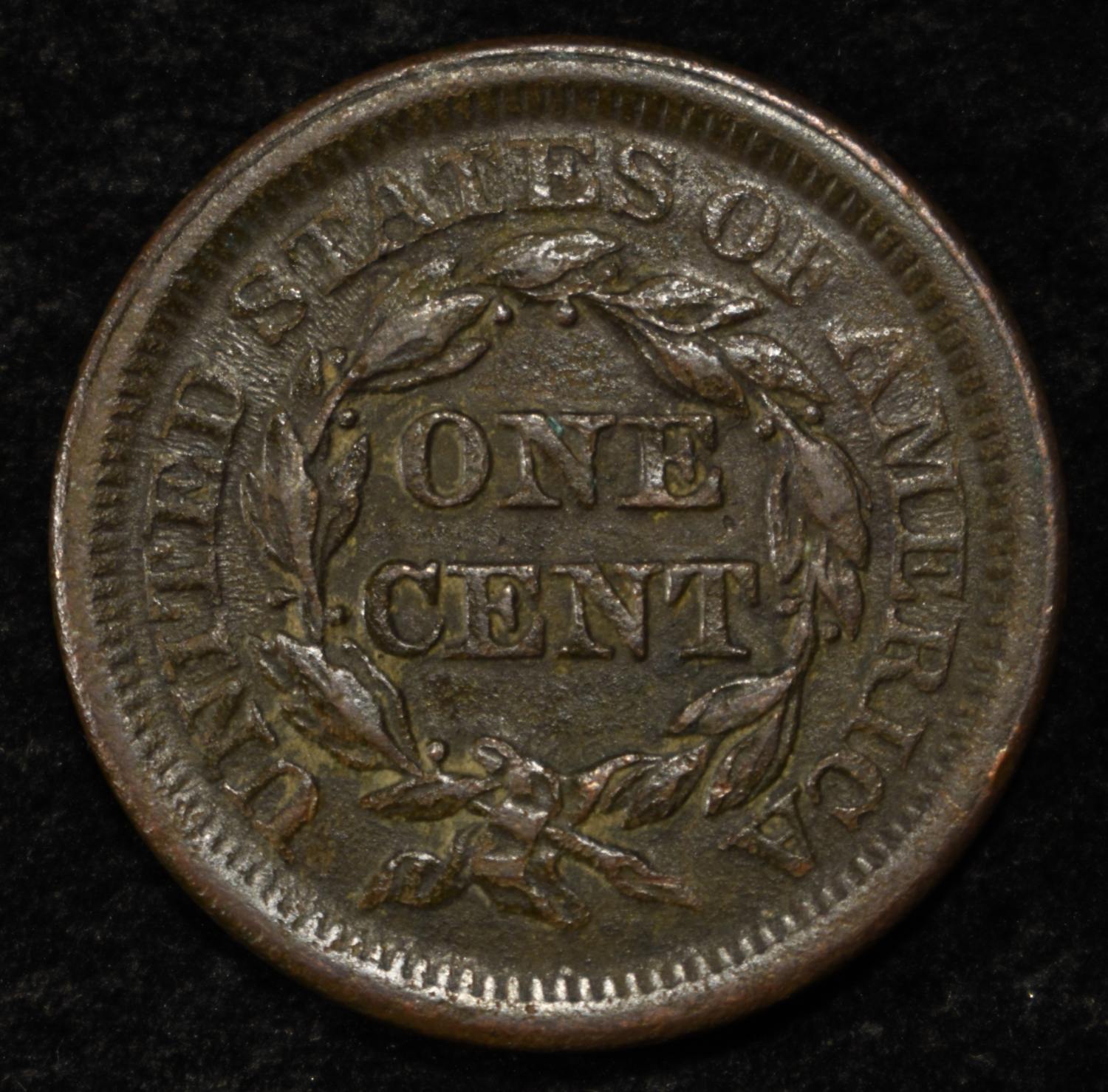 1853 BRAIDED HAIR LARGE CENT XF/AU
